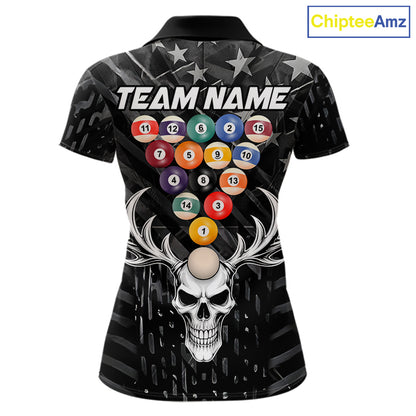Black American Flag Skull 8 Ball Billiard Pool Shirts For Women Custom Billiard League Team Jersey TDM7227