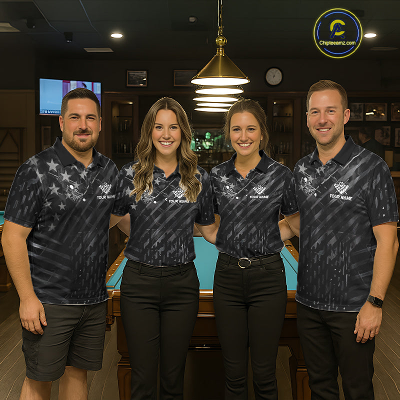 Black American Flag Skull 8 Ball Billiard Pool Shirts For Men Custom Billiard League Team Jersey TDM7227