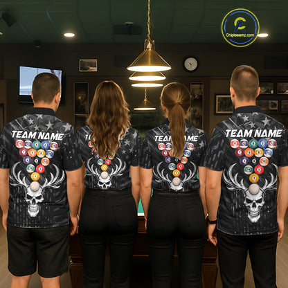 Black American Flag Skull 8 Ball Billiard Pool Shirts For Men Custom Billiard League Team Jersey TDM7227