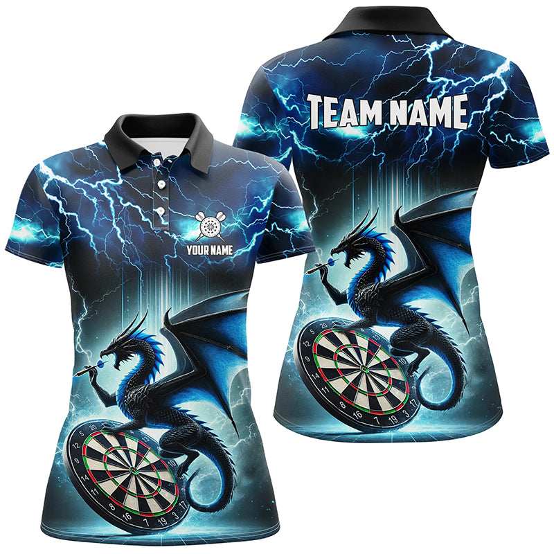 Lightning Thunder Dragon Custom Blue Darts Polo & 1/4 Zip Shirts For Women, Darts Team League Jerseys TDM2476