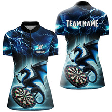 Load image into Gallery viewer, Lightning Thunder Dragon Custom Blue Darts Polo &amp; 1/4 Zip Shirts For Women, Darts Team League Jerseys TDM2476