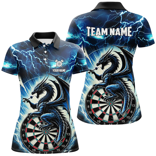 Lightning Thunder Dragon Custom Blue Darts Polo & 1/4 Zip Shirts For Women, Darts Team League Jerseys TDM2477