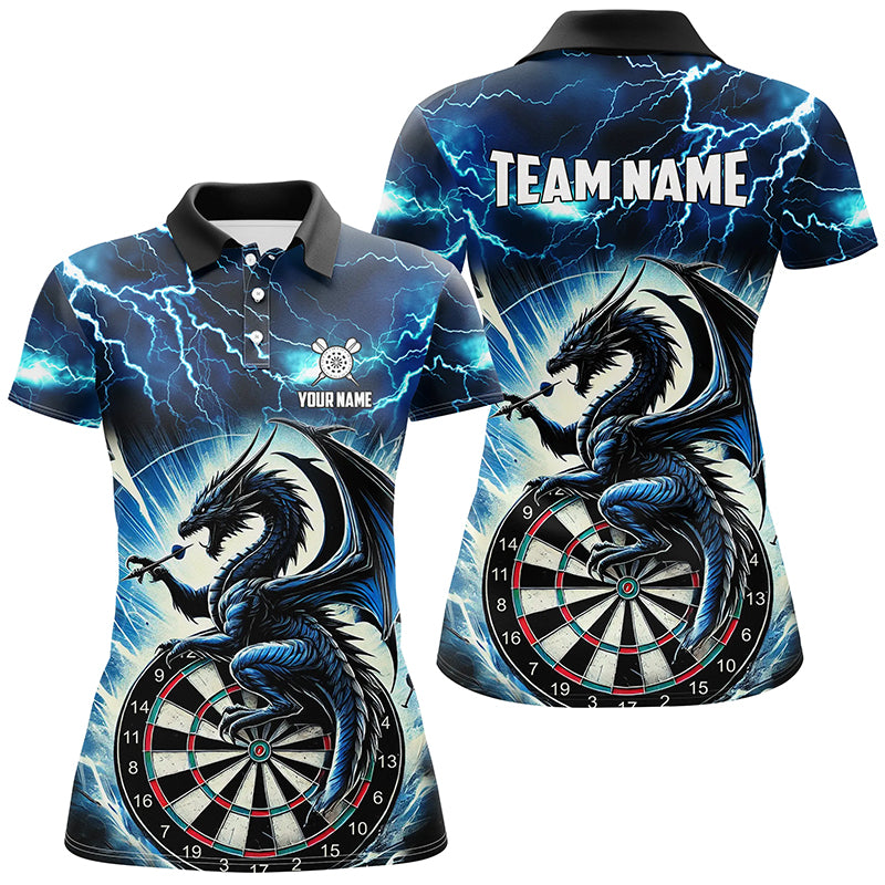 Lightning Thunder Dragon Custom Blue Darts Polo & 1/4 Zip Shirts For Women, Darts Team League Jerseys TDM2477
