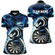 Load image into Gallery viewer, Lightning Thunder Dragon Custom Blue Darts Polo &amp; 1/4 Zip Shirts For Women, Darts Team League Jerseys TDM2477