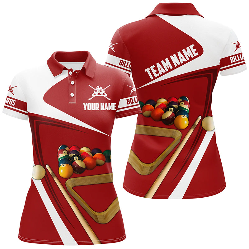 Personalized Red Billiard Balls 3D Women's Polo Shirts Best Custom Name Jerseys Red Pool Player TDM0351