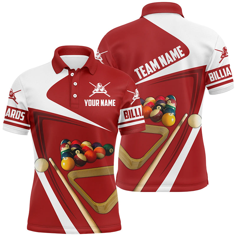 Personalized Red Billiard Balls 3D Men's Polo Shirts Best Custom Name Jerseys Red Pool Player TDM0351