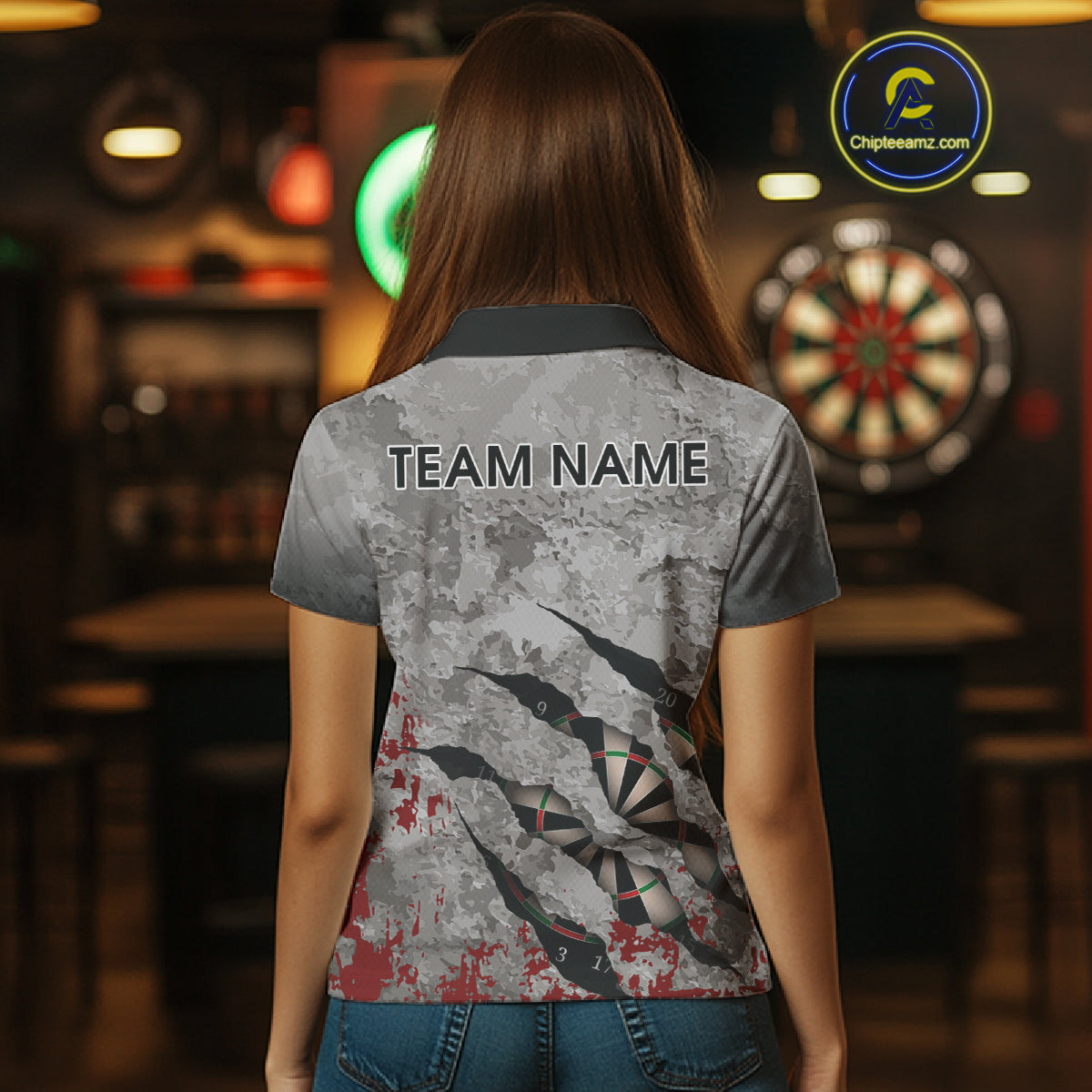Custom Red And Grey Grunge Darts Shirt For Women, Personalized Darts Jersey Team Polo & 1/4 Zip TDM4995