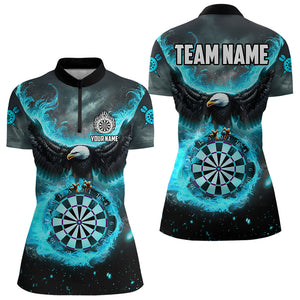 Personalized Blue Cyan Fire Flame Dartboard Eagle 3D Women Dart Shirt, Darts League Team Shirt Jersey TDM3220