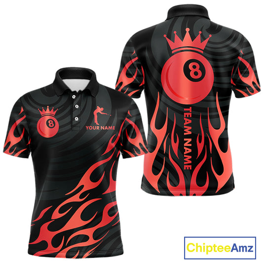 Custom Crown 8 Ball Billiard Shirt For Men, Black And Red Pool Team Jersey Polo & Quarter Zip TDM5458