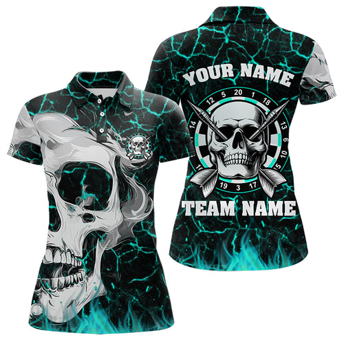 Personalized Turquoise Fiery Crack Skull Dart Shirts Custom Scary Dart Shirts For Women Dart Jerseys TDM3416