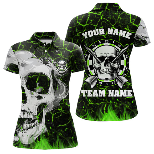 Personalized Green Fiery Crack Skull Dart Shirts Custom Scary Dart Shirts For Women Dart Jerseys TDM3418