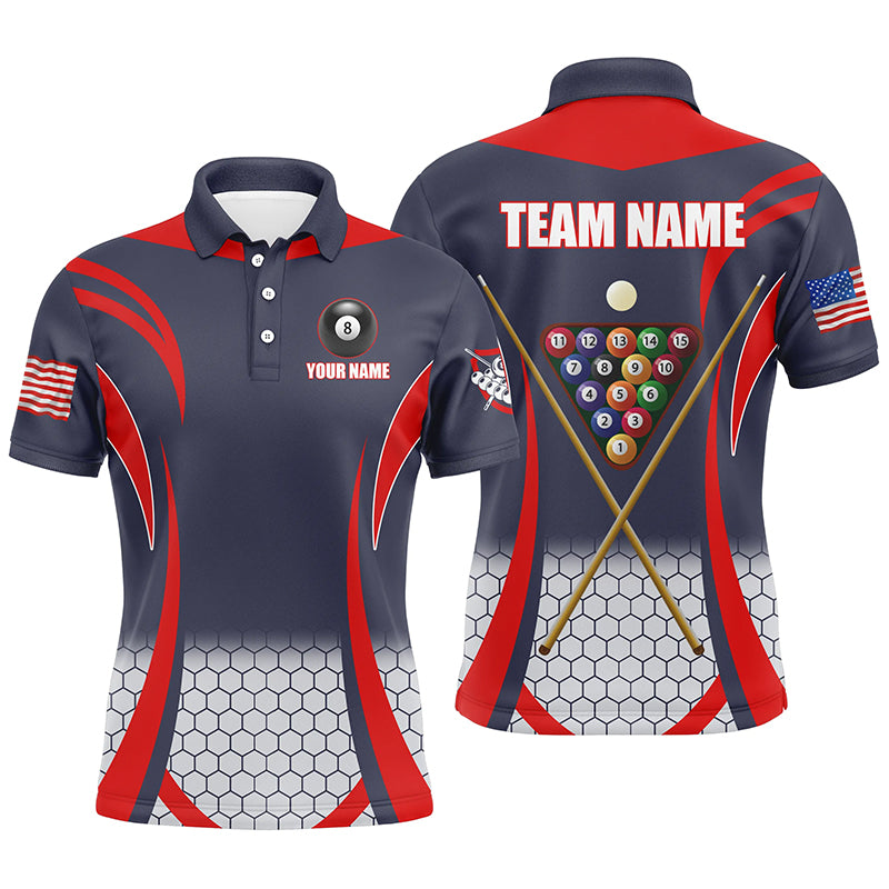 Personalized Red 8 Bal Pool Billiard Jerseys Men Polo Shirts, Best Team League Billiard Shirts TDM1104