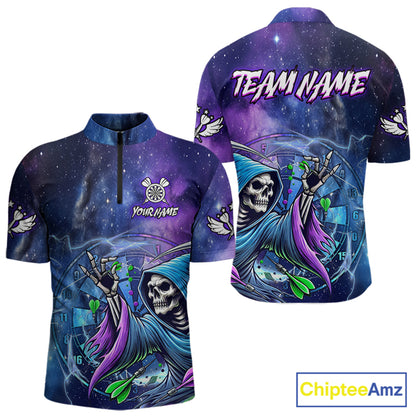 Funny Grim Reaper Blue Purple Galaxy Dart Shirts For Men Custom Glowing Dart Jerseys Outfits TDM3561