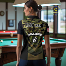 Load image into Gallery viewer, Personalized Green Camo 8 Ball Pool Billiard Shirt For Women, Billiard Team Jersey Polo &amp; 1/4 Zip TDM6076