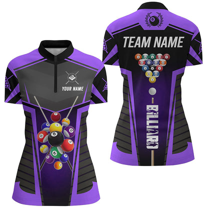 Personalized Purple Jerseys Billiard Balls Women Polo & 1/4 Zip Shirts Custom 3D Pool League Shirts TDM1610