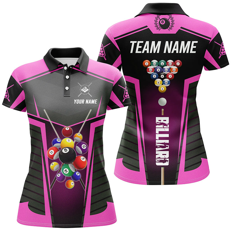 Personalized Pink Jerseys Billiard Balls Women Polo & 1/4 Zip Shirts Custom 3D Pool League Shirts TDM1611