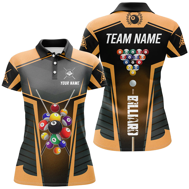 Personalized Orange Jerseys Billiard Balls Women Polo & 1/4 Zip Shirts Custom 3D Pool League Shirts TDM1612