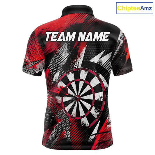 Personalized Red Geometric Grunge Darts Shirt For Men Custom Darts Team Jersey Polo & 1/4 Zip TDM6508