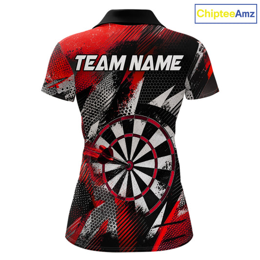 Personalized Red Geometric Grunge Darts Shirt For Women Custom Darts Team Jersey Polo & 1/4 Zip TDM6508