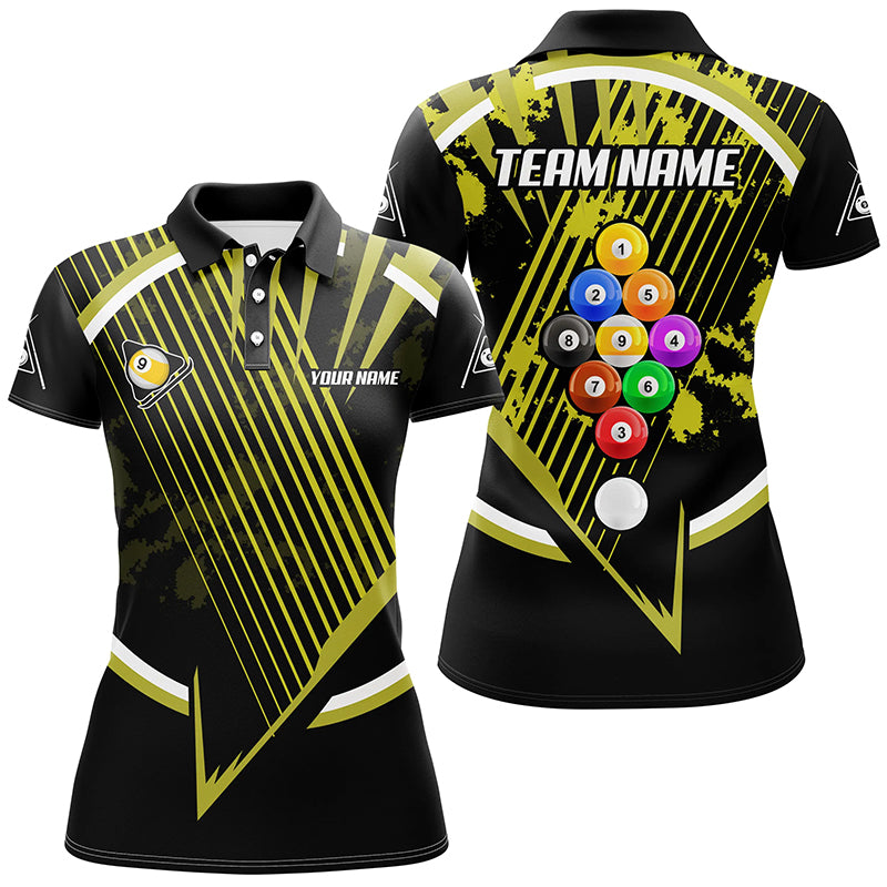 Personalized Billiard Ball 9 Tournament Sport Shirts For Women Custom Yellow 9 Ball Pool Team Jerseys TDM1814