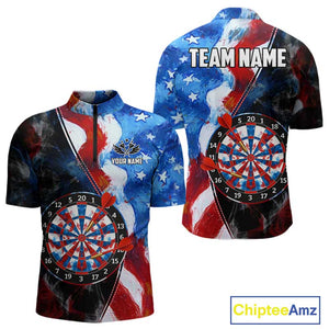 Personalized Watercolor American Flag Dart Shirts For Men Custom Patriotic Darts Team Jerseys TDM4192