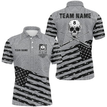 Load image into Gallery viewer, Personalized Grey US Flag Skull Billiard Shirts For Men Custom Patriotic Billiard Pool Jerseys TDM2220