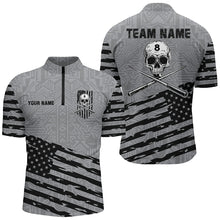 Load image into Gallery viewer, Personalized Grey US Flag Skull Billiard Shirts For Men Custom Patriotic Billiard Pool Jerseys TDM2220