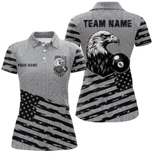 Load image into Gallery viewer, Personalized Grey US Flag Eagle Billiard Shirts For Women Custom Patriotic Billiard Pool Jerseys TDM2221