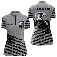 Load image into Gallery viewer, Personalized Grey US Flag Eagle Billiard Shirts For Women Custom Patriotic Billiard Pool Jerseys TDM2221