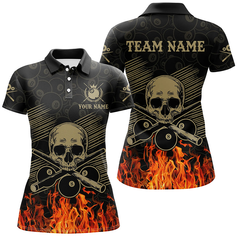 Personalized Skull 8 Ball Pool Billiard Shirts For Women Custom Fire Flame Billiard Clothing Jerseys TDM2226