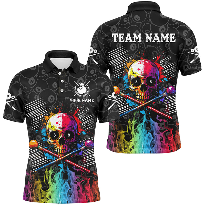 Personalized Colorful Skull Fire Billiard Shirts For Men Custom 8 Ball Pattern Billiard Jerseys TDM2228