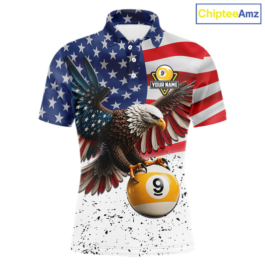 White Grunge American Flag Eagle 9 Ball Billiard Shirts For Men Custom Patriotic Pool Team Jersey TDM7244