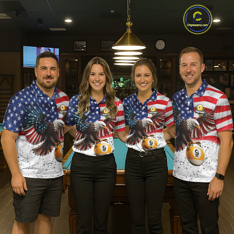 White Grunge American Flag Eagle 9 Ball Billiard Shirts For Men Custom Patriotic Pool Team Jersey TDM7244