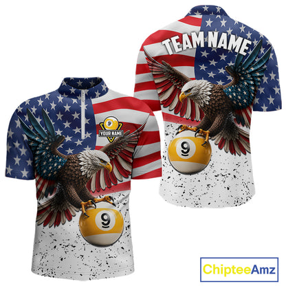 White Grunge American Flag Eagle 9 Ball Billiard Shirts For Men Custom Patriotic Pool Team Jersey TDM7244