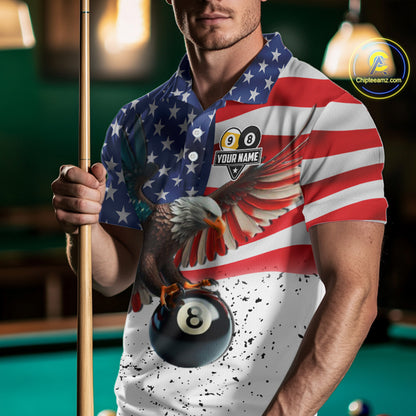 Custom Grunge American Flag Eagle 8 Ball 9 Ball Billiard Shirts For Men, Patriotic Pool Team Jersey TDM7245