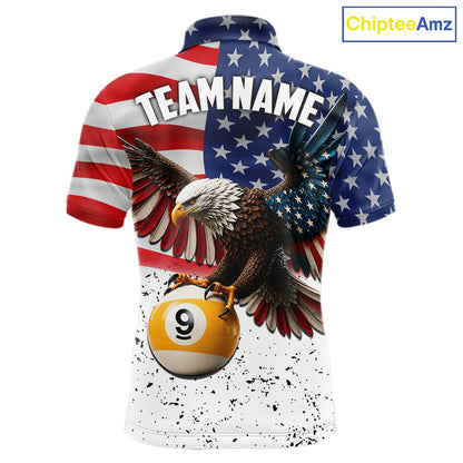 Custom Grunge American Flag Eagle 8 Ball 9 Ball Billiard Shirts For Men, Patriotic Pool Team Jersey TDM7245