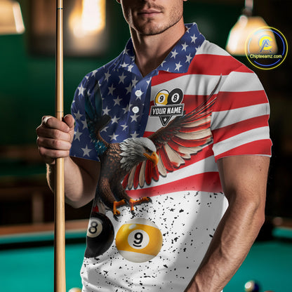 Personalized American Flag Eagle 8 Ball 9 Ball Billiard Jersey For Men, Patriotic Pool Team Shirts TDM7246