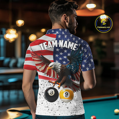 Personalized American Flag Eagle 8 Ball 9 Ball Billiard Jersey For Men, Patriotic Pool Team Shirts TDM7246