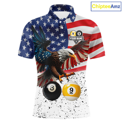 Personalized American Flag Eagle 8 Ball 9 Ball Billiard Jersey For Men, Patriotic Pool Team Shirts TDM7246