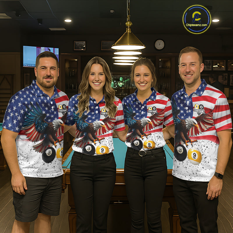 Personalized American Flag Eagle 8 Ball 9 Ball Billiard Jersey For Men, Patriotic Pool Team Shirts TDM7246