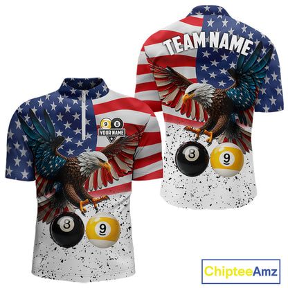 Personalized American Flag Eagle 8 Ball 9 Ball Billiard Jersey For Men, Patriotic Pool Team Shirts TDM7246