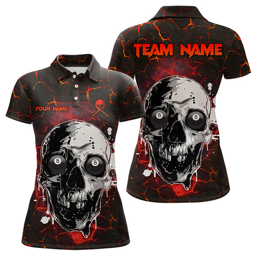 Personalized Red Crack Grunge Skull Women Billiard Shirts, Funny Billiard Shirts Pool Team Jerseys TDM3224