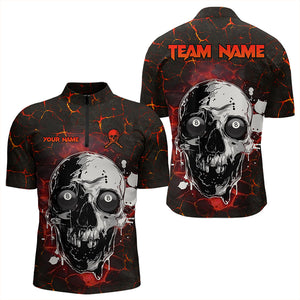 Personalized Red Crack Grunge Skull Men Billiard Shirts, Funny Billiard Shirts Pool Team Jerseys TDM3224