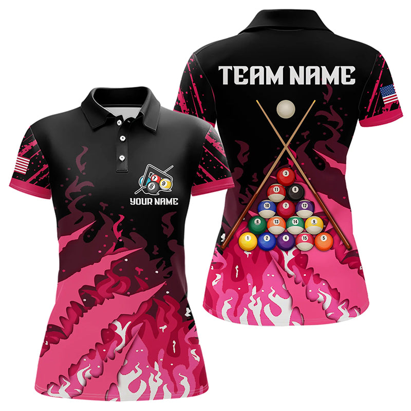 Custom Pink And Black Billiard Polo & Quarter Zip For Women, 3D Billiard Team Shirts Pool Jerseys TDM3225