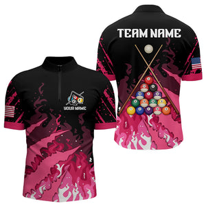 Custom Pink And Black Billiard Polo & Quarter Zip For Men, 3D Billiard Team Shirts Pool Jerseys TDM3225