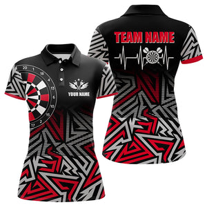 Personalized Darts Heartbeat Zig-Zag Pattern Custom Dart Shirts For Women, Dart Team Jerseys | Red TDM3228