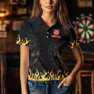 Personalized Fire Funny Skull Darts Polo & Quarter Zip Custom Women Darts Shirts Cool Dart Jerseys TDM3425