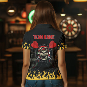 Personalized Fire Funny Skull Darts Polo & Quarter Zip Custom Women Darts Shirts Cool Dart Jerseys TDM3425