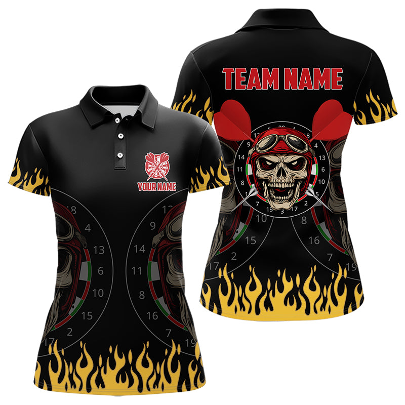 Personalized Fire Funny Skull Darts Polo & Quarter Zip Custom Women Darts Shirts Cool Dart Jerseys TDM3425