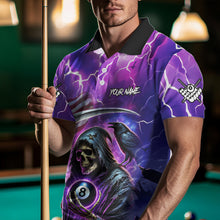 Load image into Gallery viewer, Death Skeleton Purple Galaxy Thunder Lightning Billiard Shirt For Men Custom 8 Ball Billiard Jersey TDM3725